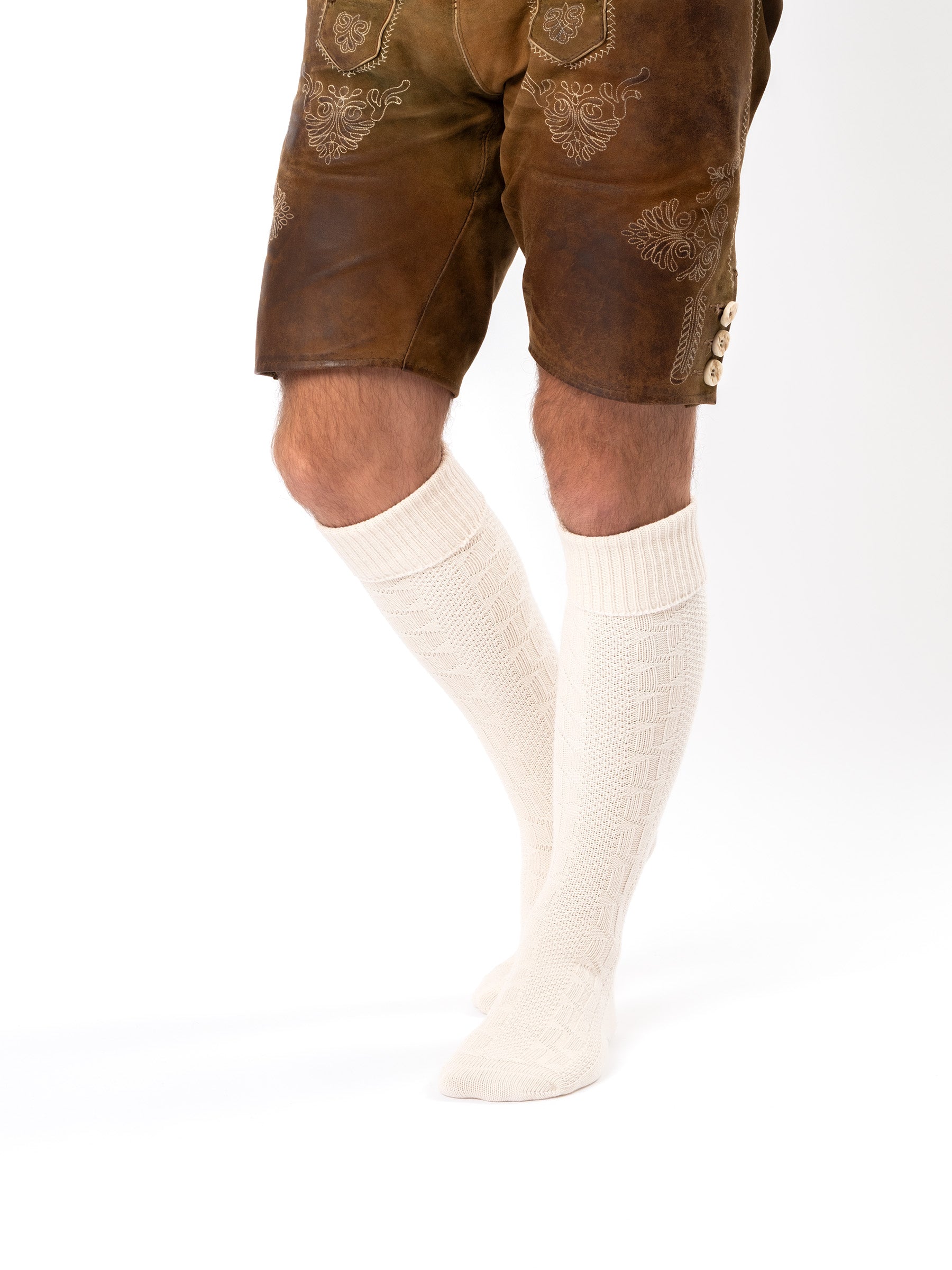 Trachtensocken mit Umschlag - Beige - angezogen