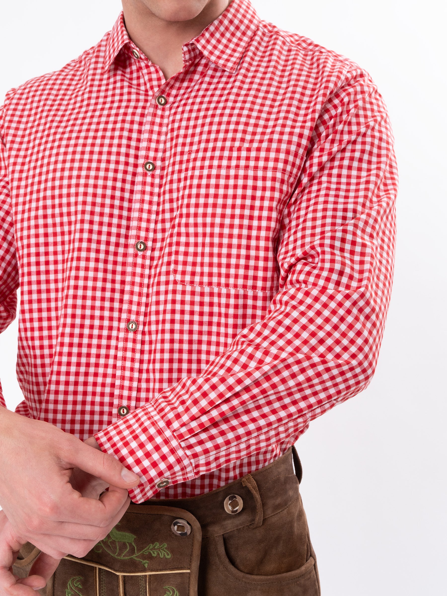 Trachtenhemd klein kariert - Rot - Details