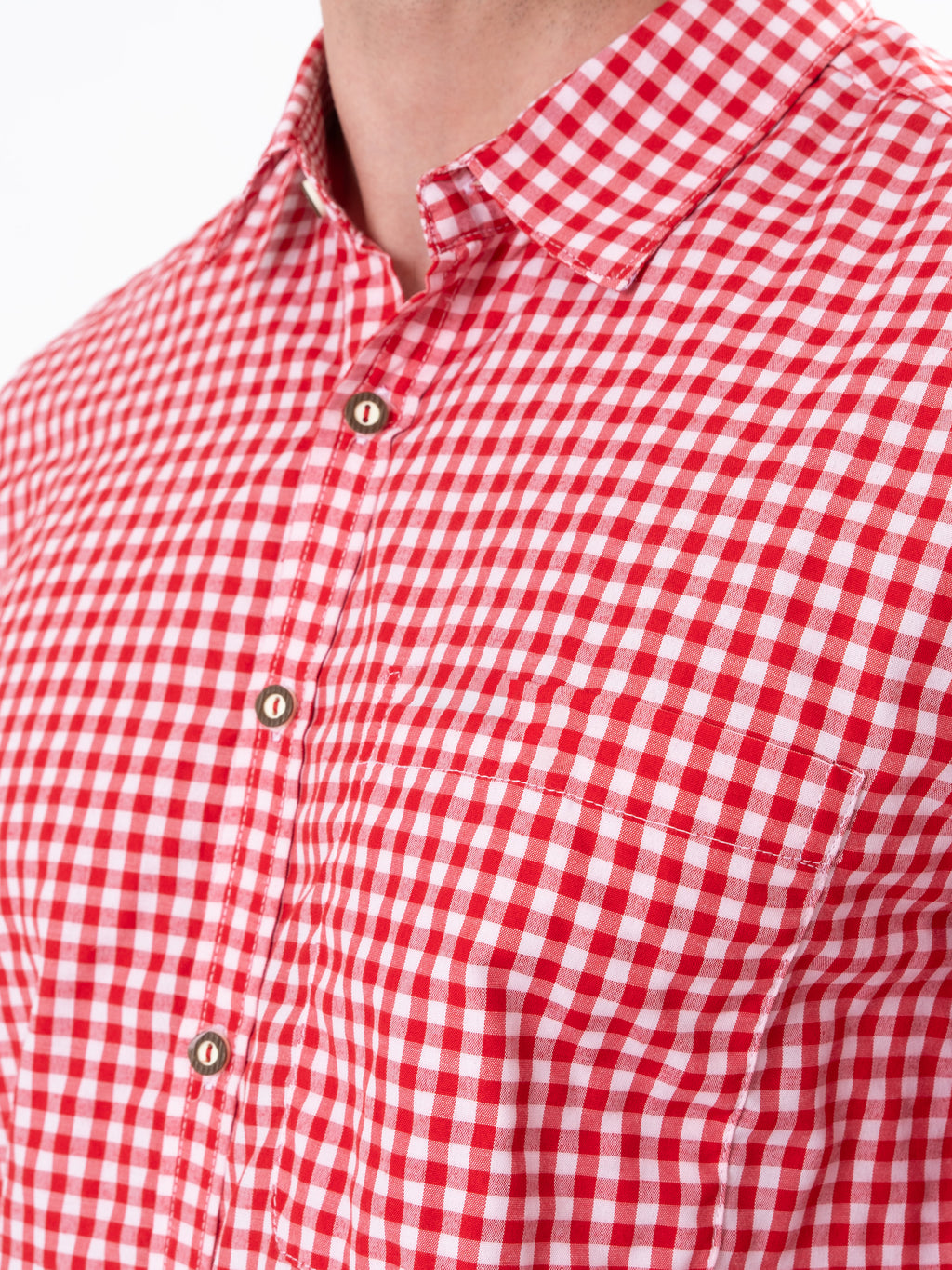 Trachtenhemd klein kariert - Rot - Details