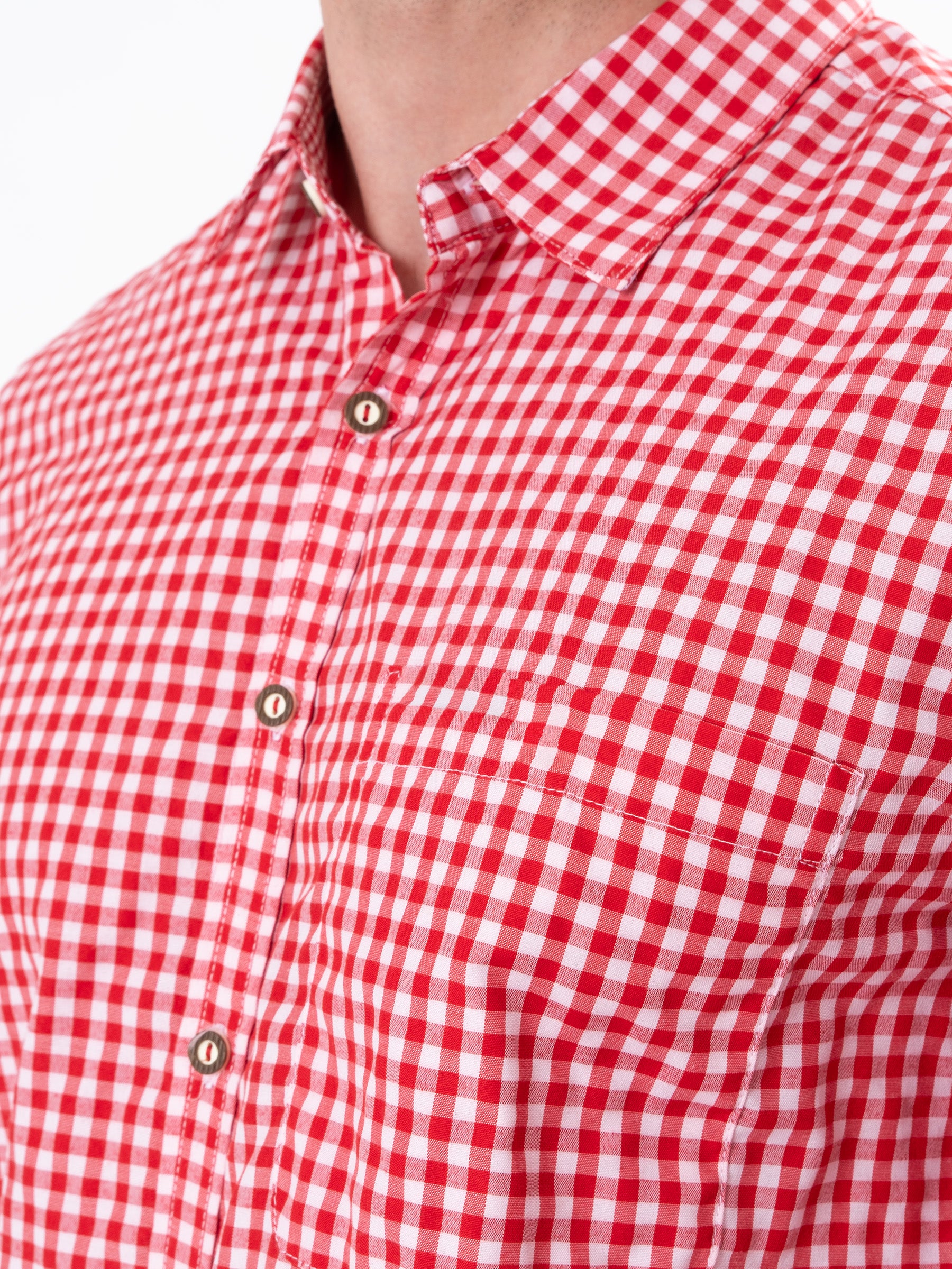Trachtenhemd klein kariert - Rot - Details