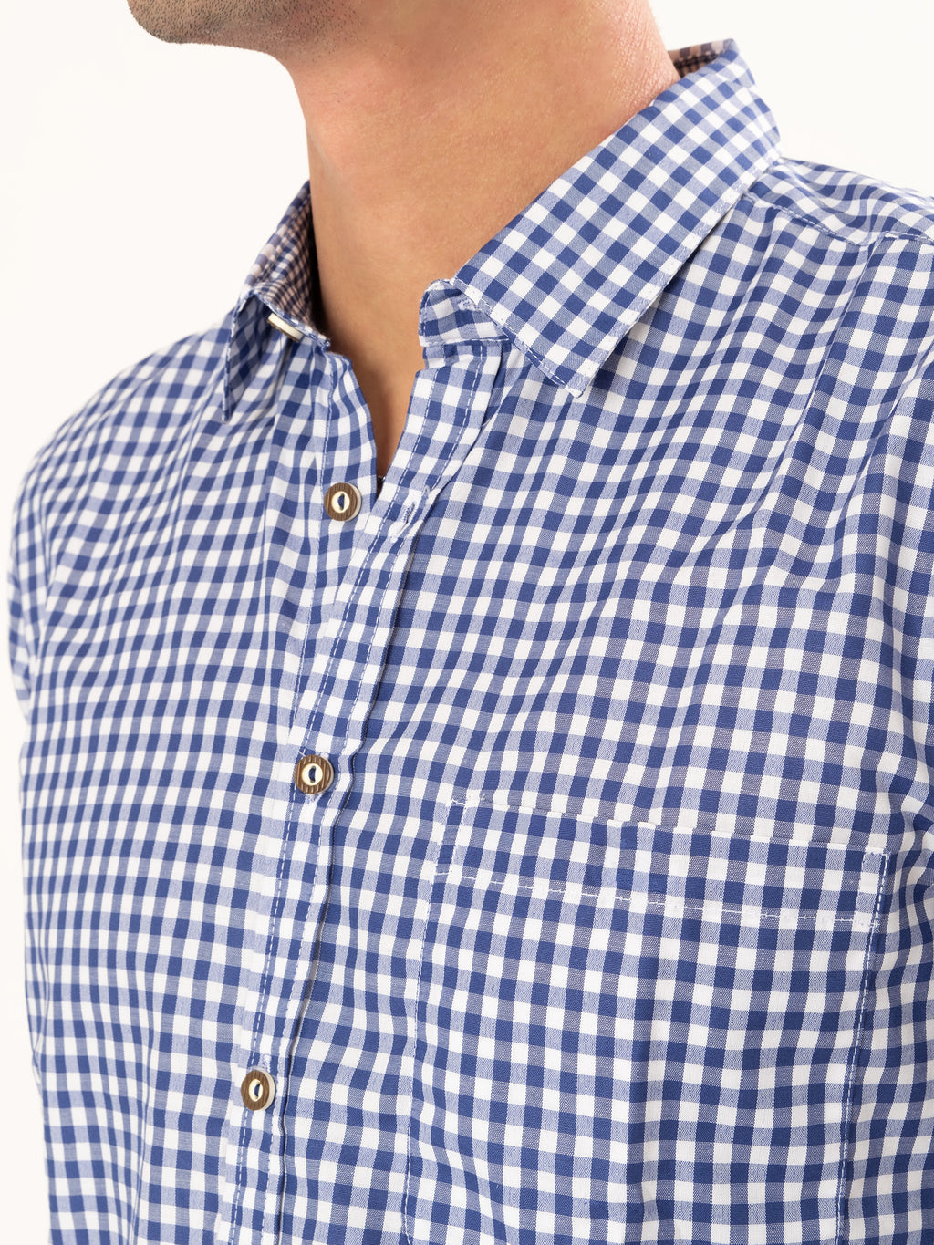 Trachtenhemd klein kariert - Blau - Details