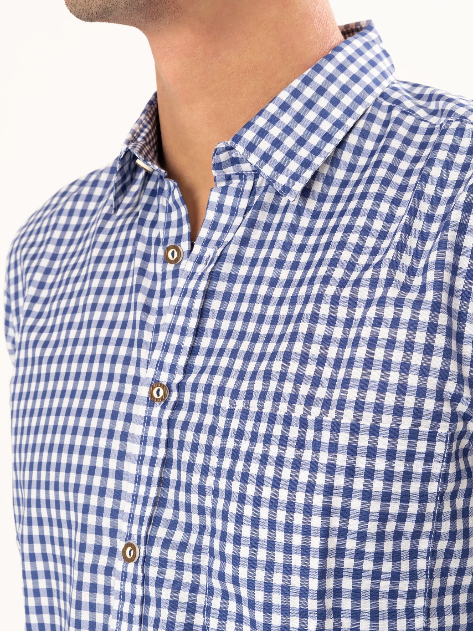 Trachtenhemd klein kariert - Blau - Details