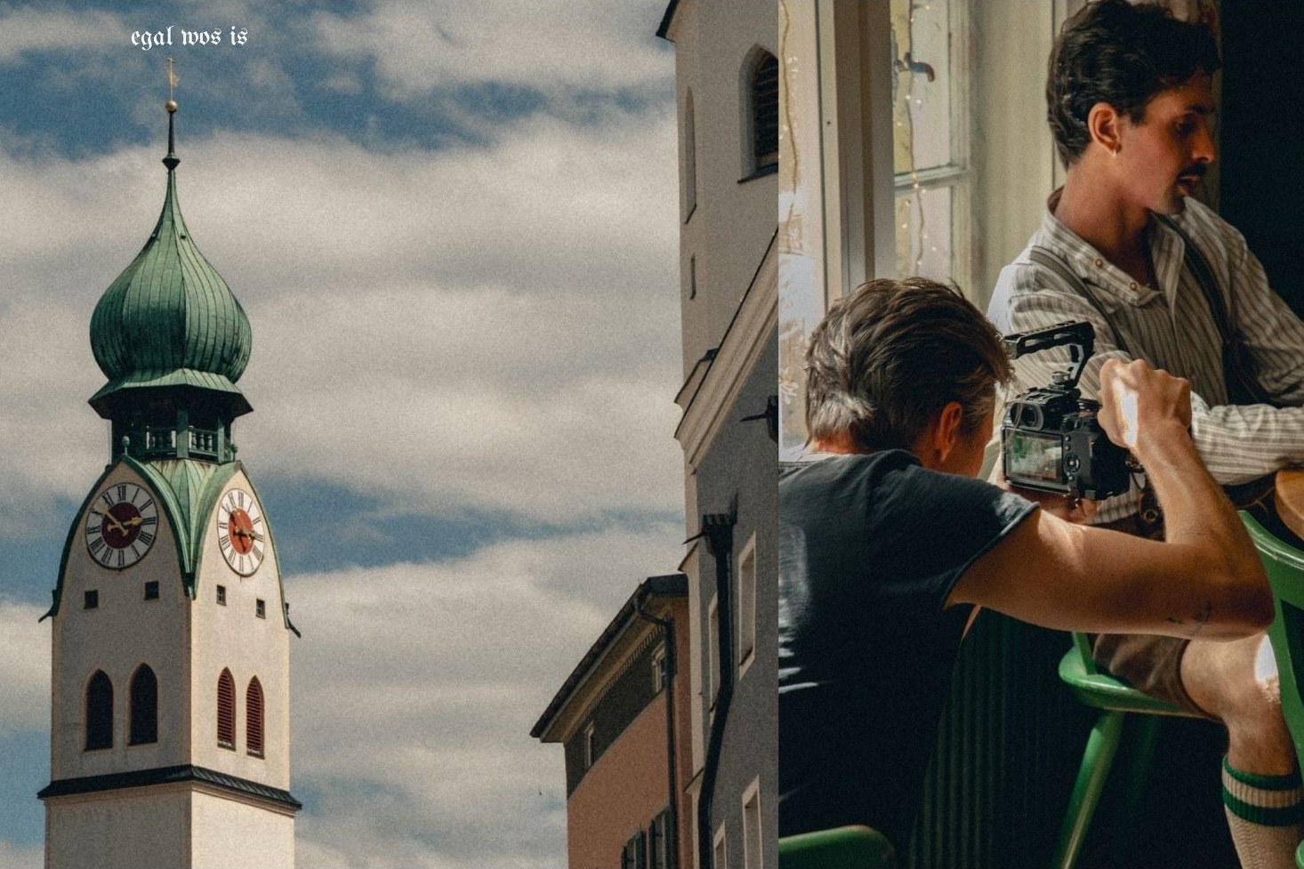 Kirchturm aus Designstandort & Making-of mit Kamera, Trachtenweste gestreift