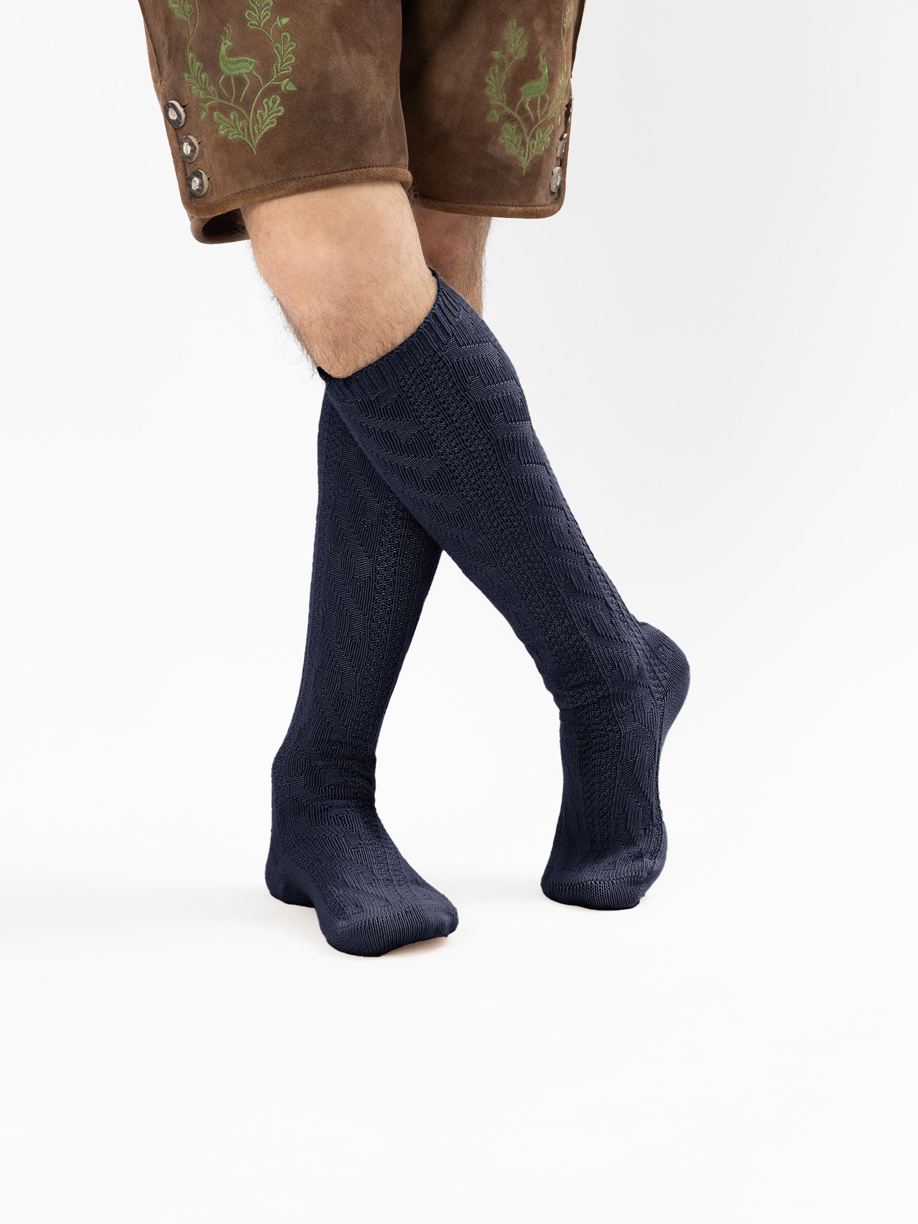 Trachtensocken lang - Dunkelblau - angezogen