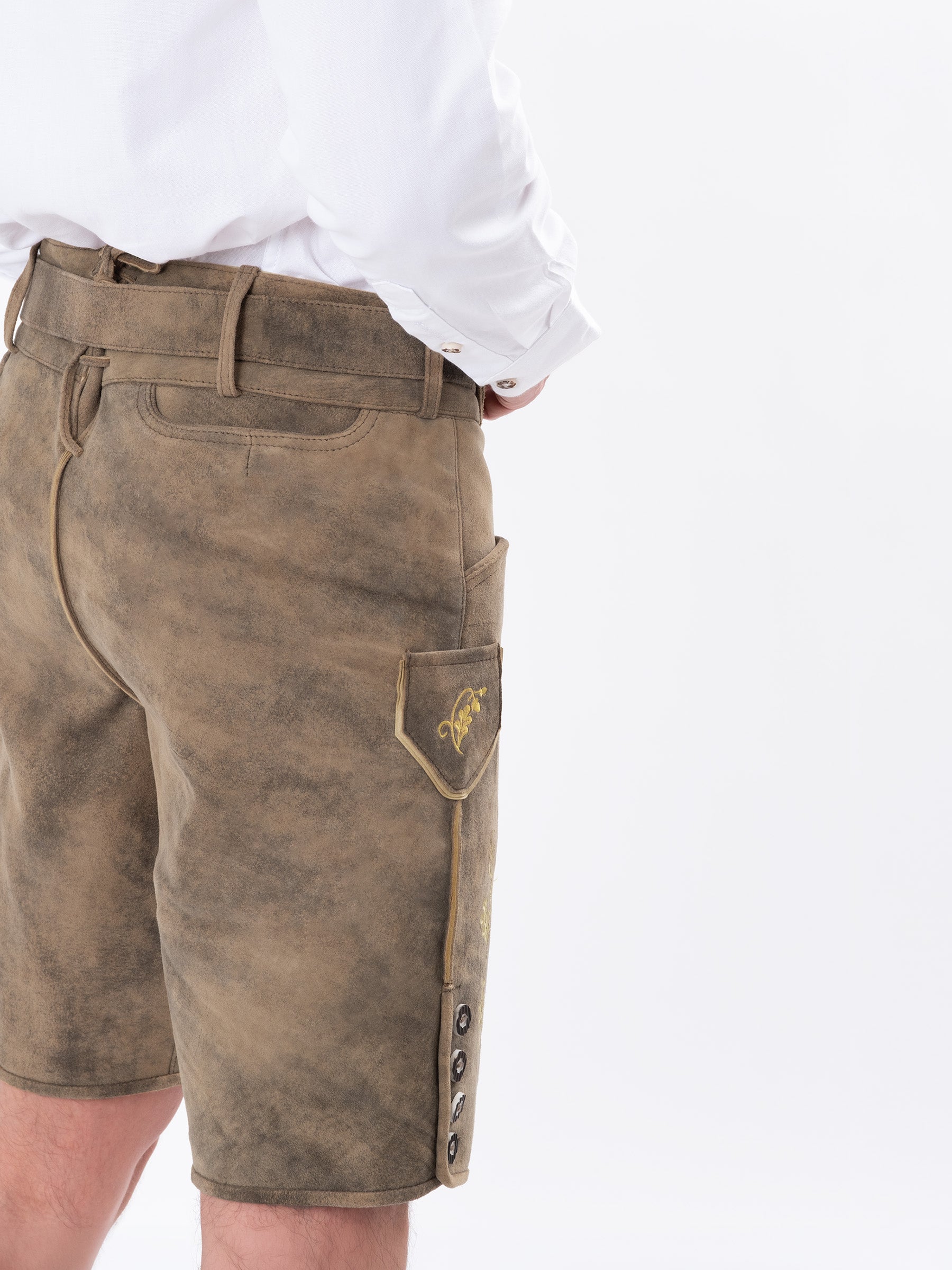Lederhose kurz Ziegenleder - Hellbraun - Nahaufnahme hinten