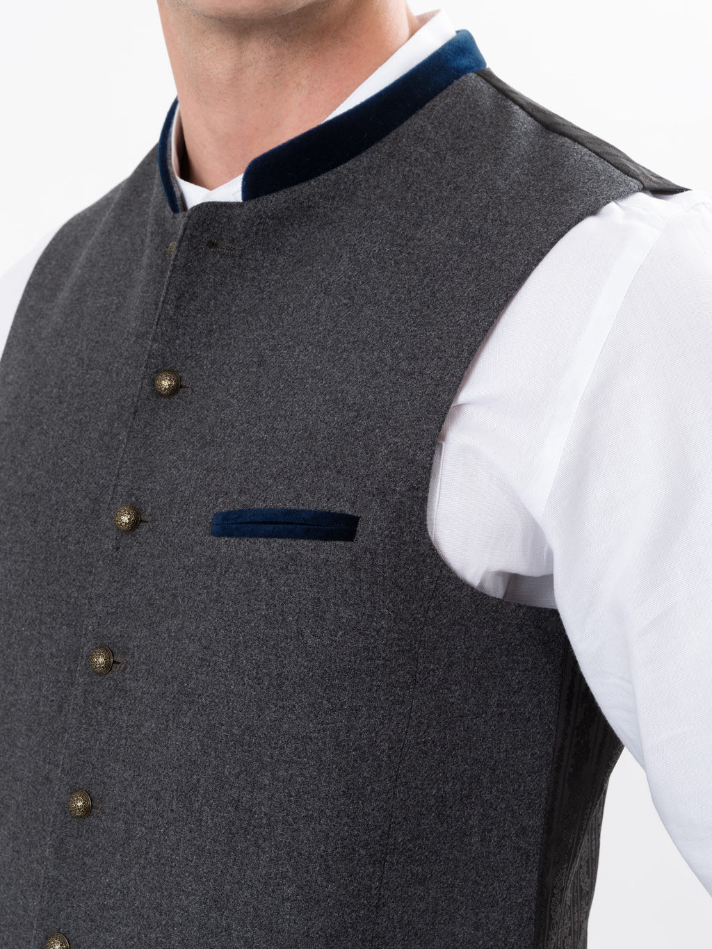 Trachtenweste mit Samt-Detail - Grau-Dunkelblau - Detail