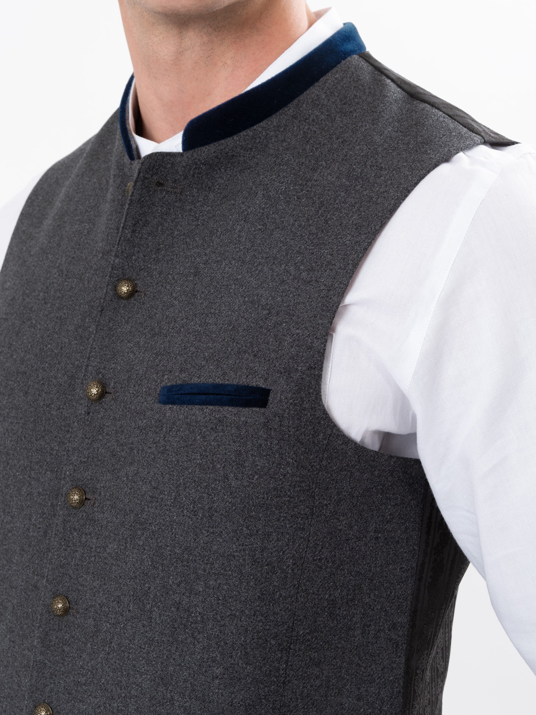 Trachtenweste mit Samt-Detail - Grau-Dunkelblau - Detail