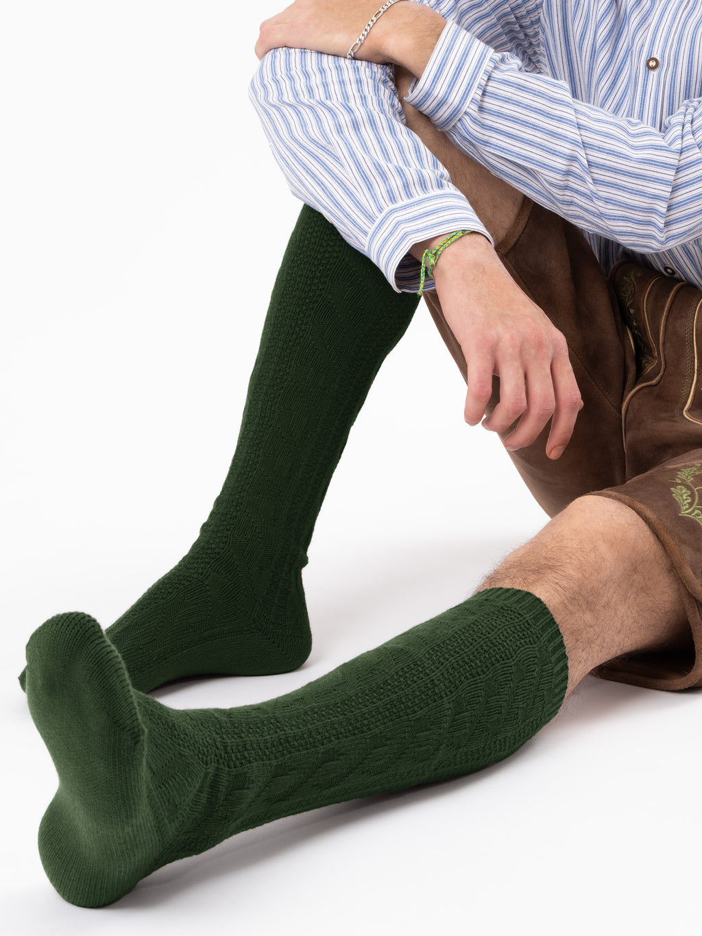 Trachtensocken lang - Waldgrün - Nahaufnahme