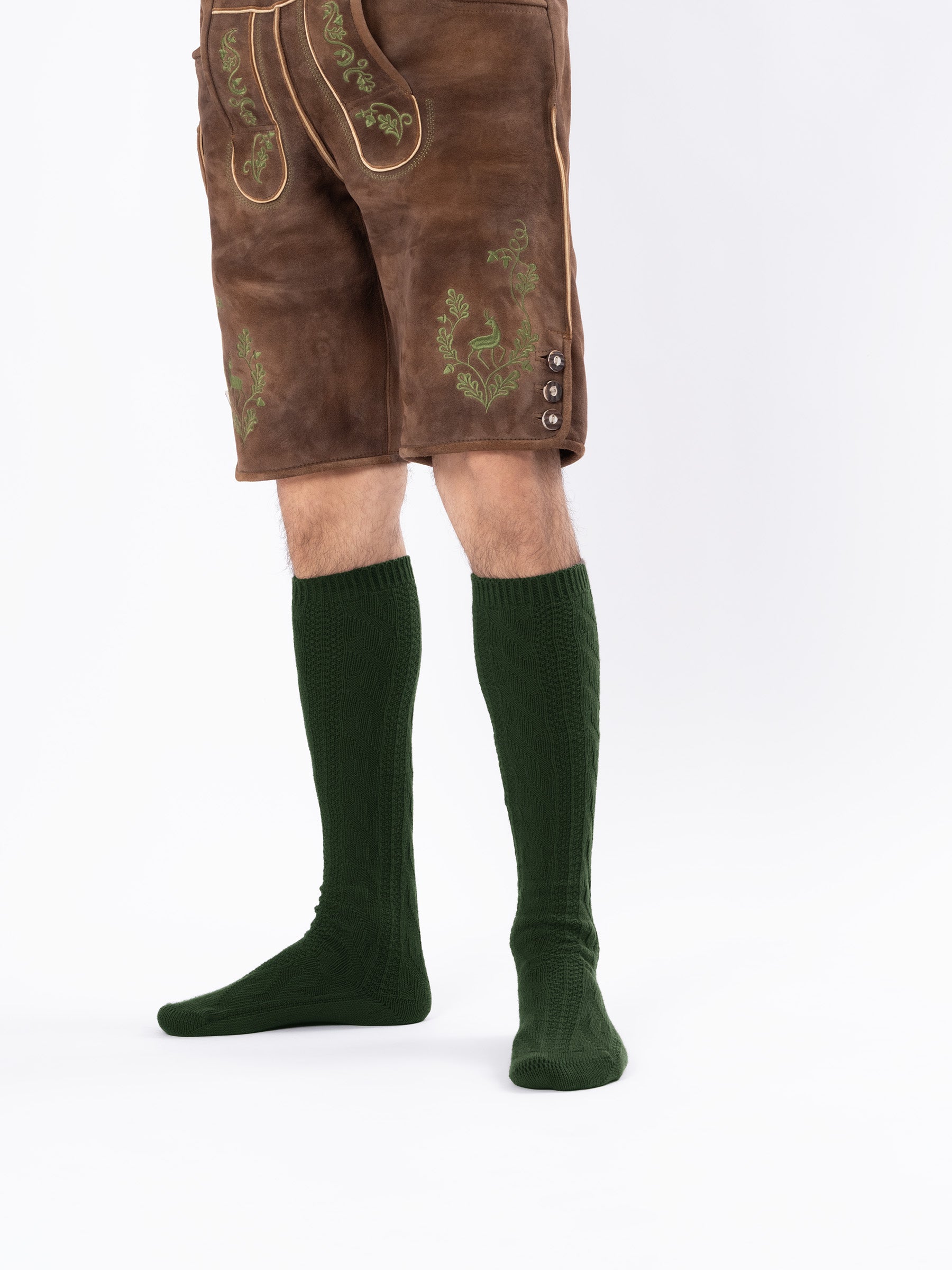 Trachtensocken lang - Waldgrün - angezogen