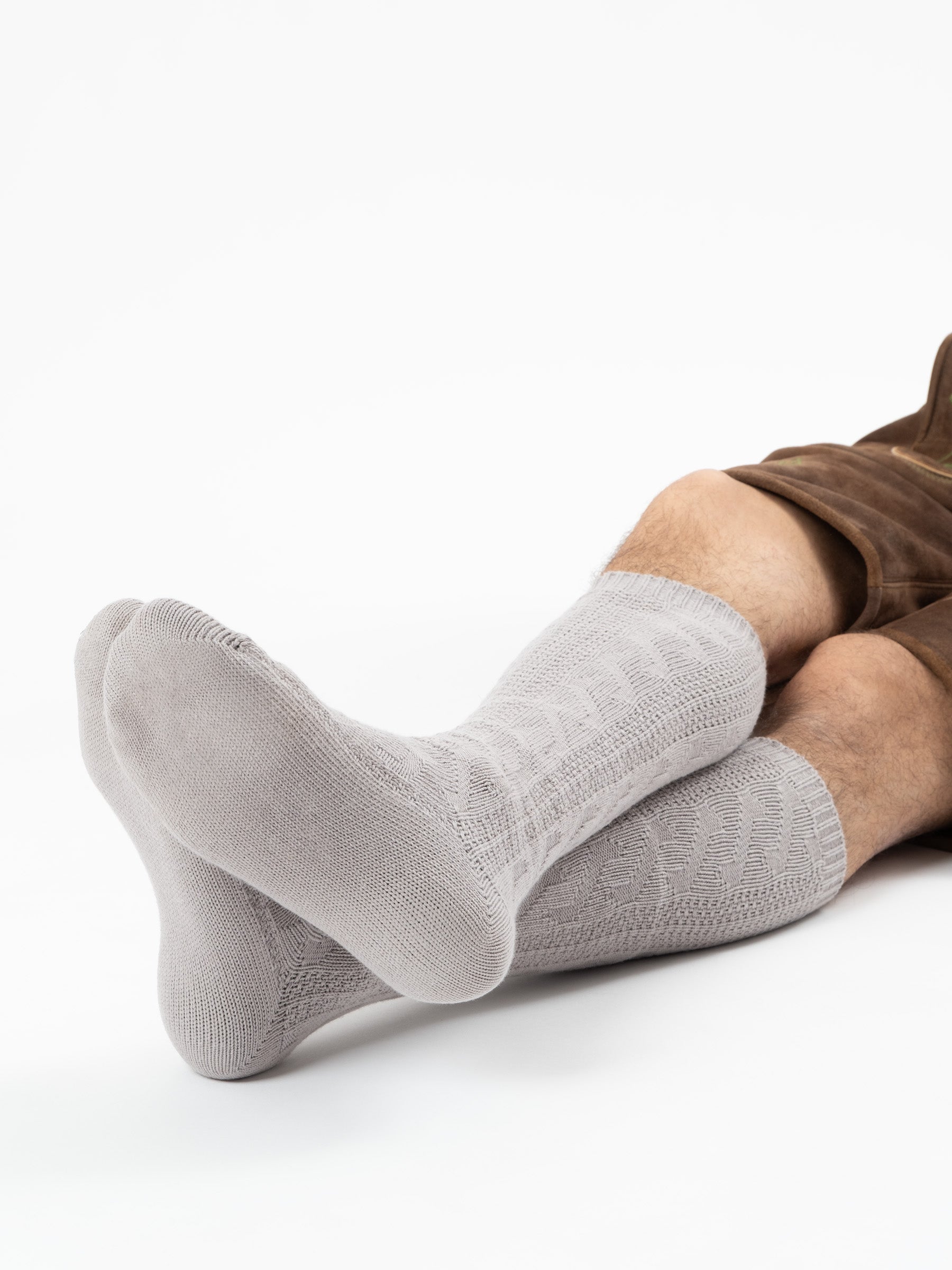 Trachtensocken lang - Hellgrau - Nahaufnahme
