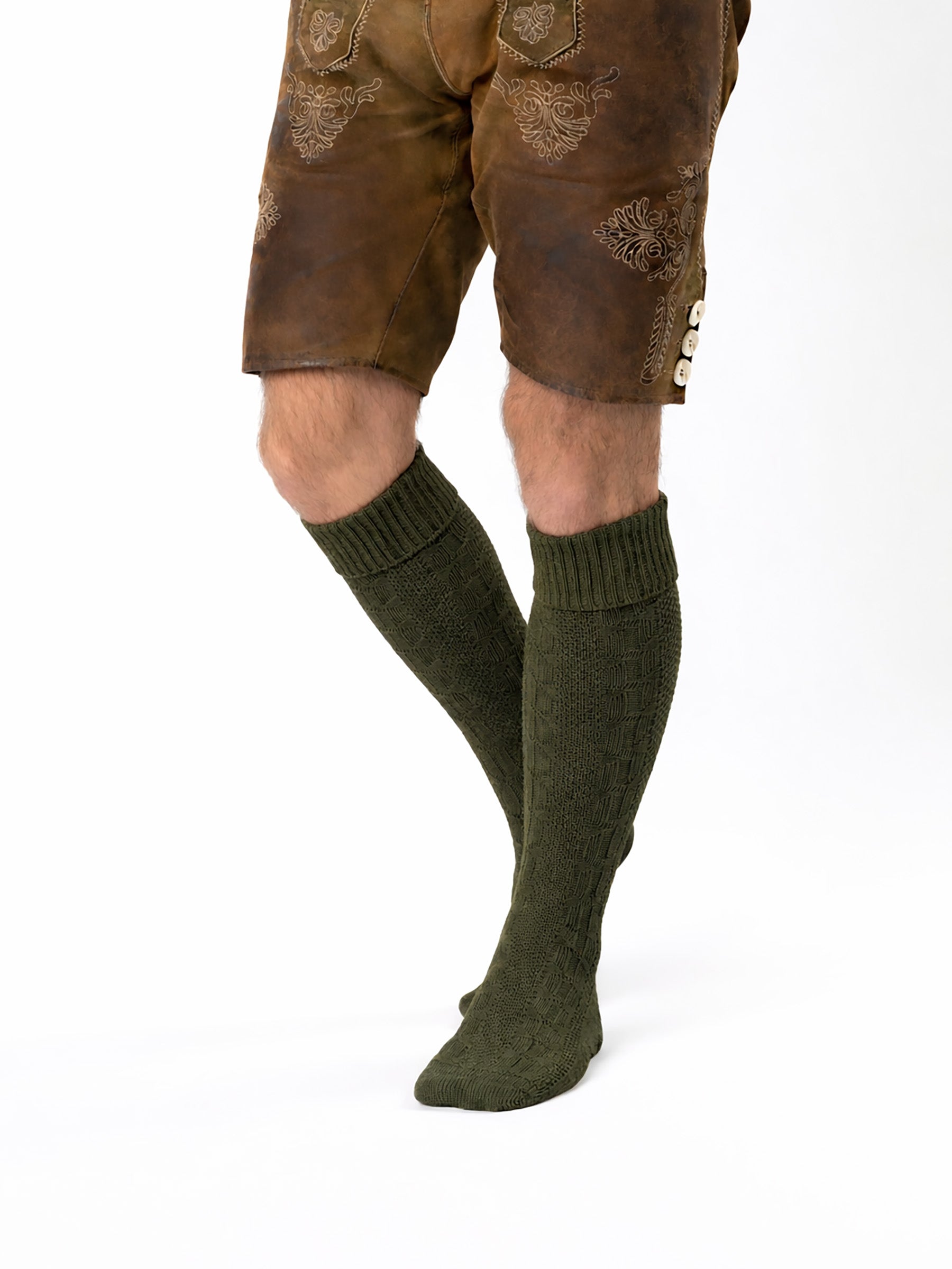 Trachtensocken mit Umschlag - Waldgrün - angezogen