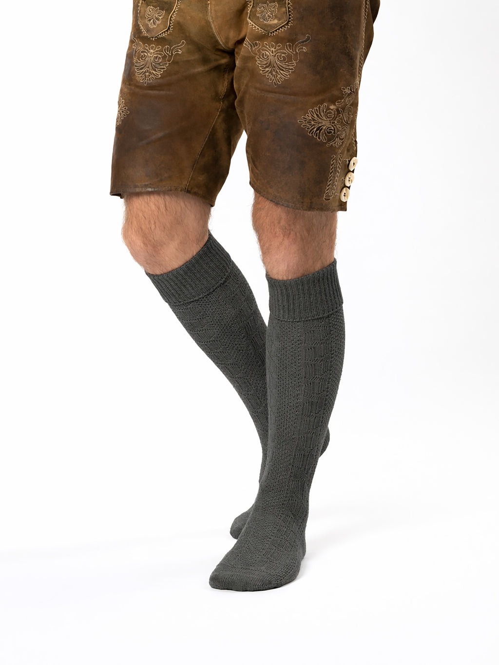 Trachtensocken mit Umschlag - Dunkelgrau - angezogen