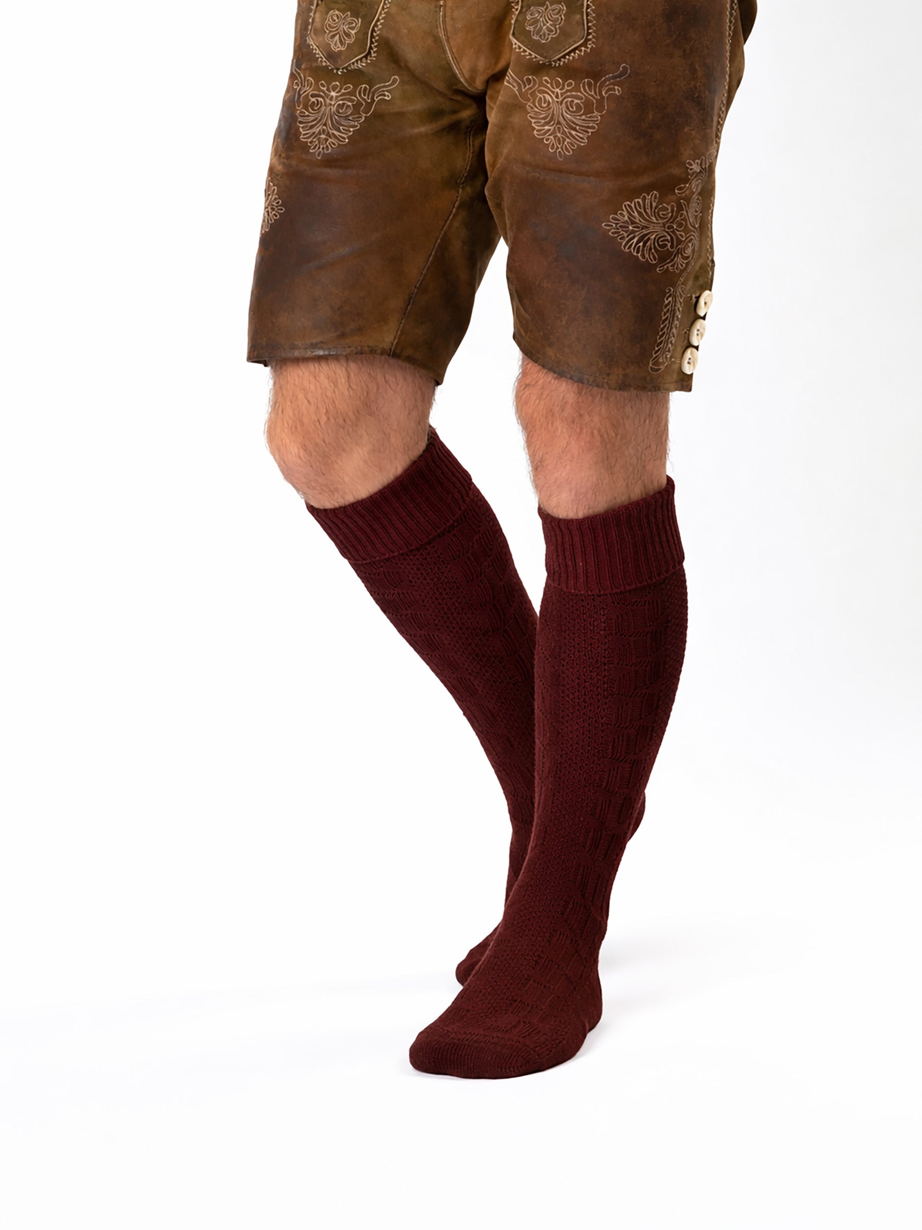 Trachtensocken mit Umschlag - Rot - angezogen