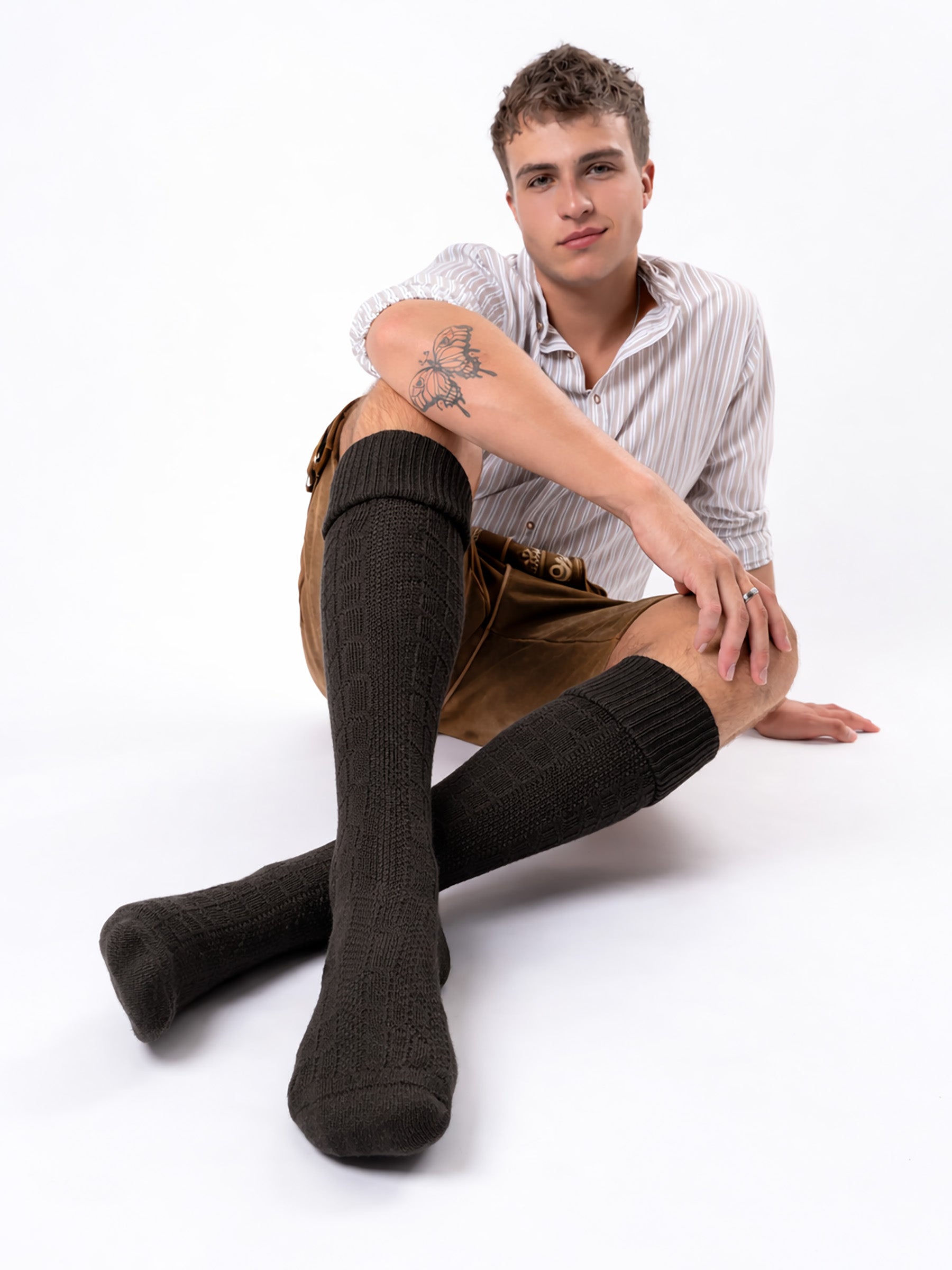 Trachtensocken mit Umschlag - Dunkelbraun - Nahaufnahme
