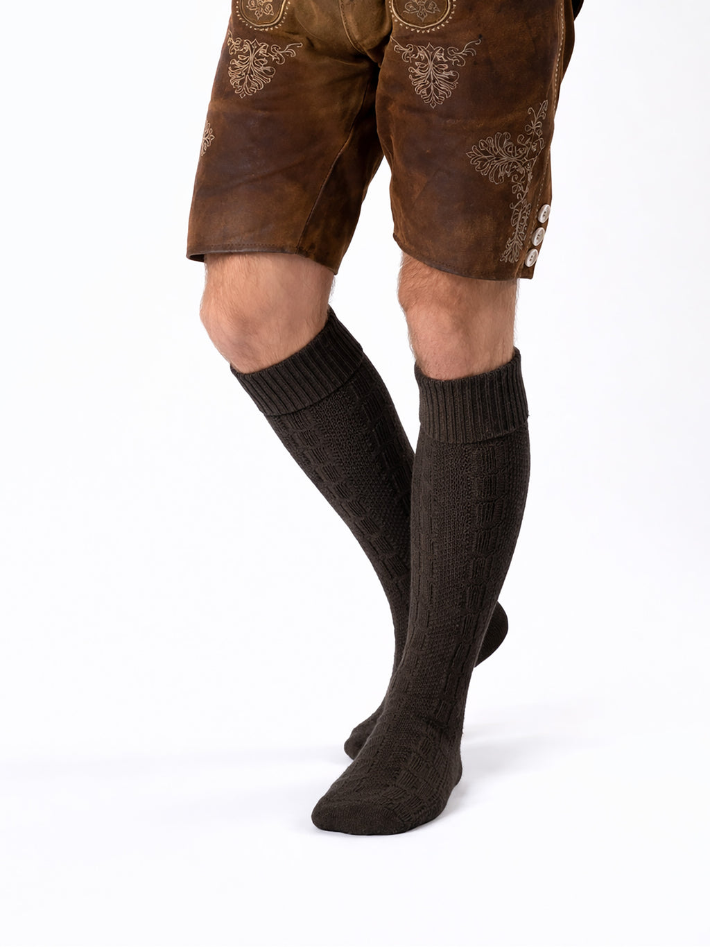 Trachtensocken mit Umschlag - Dunkelbraun - angezogen