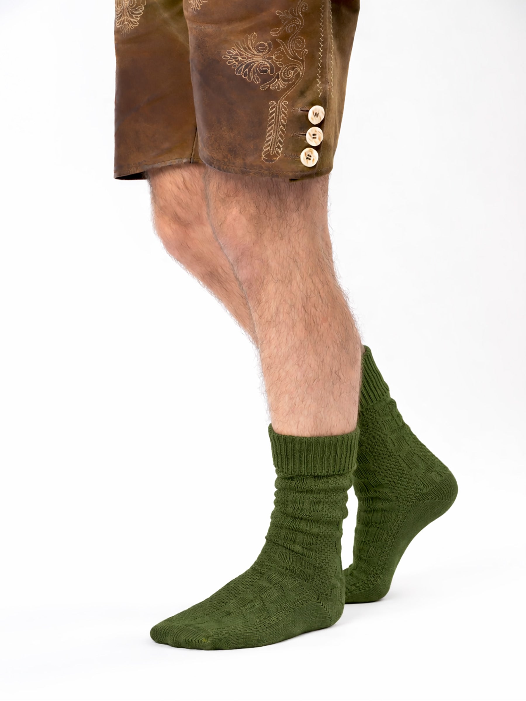 Trachtensocken kurz - Waldgrün - angezogen