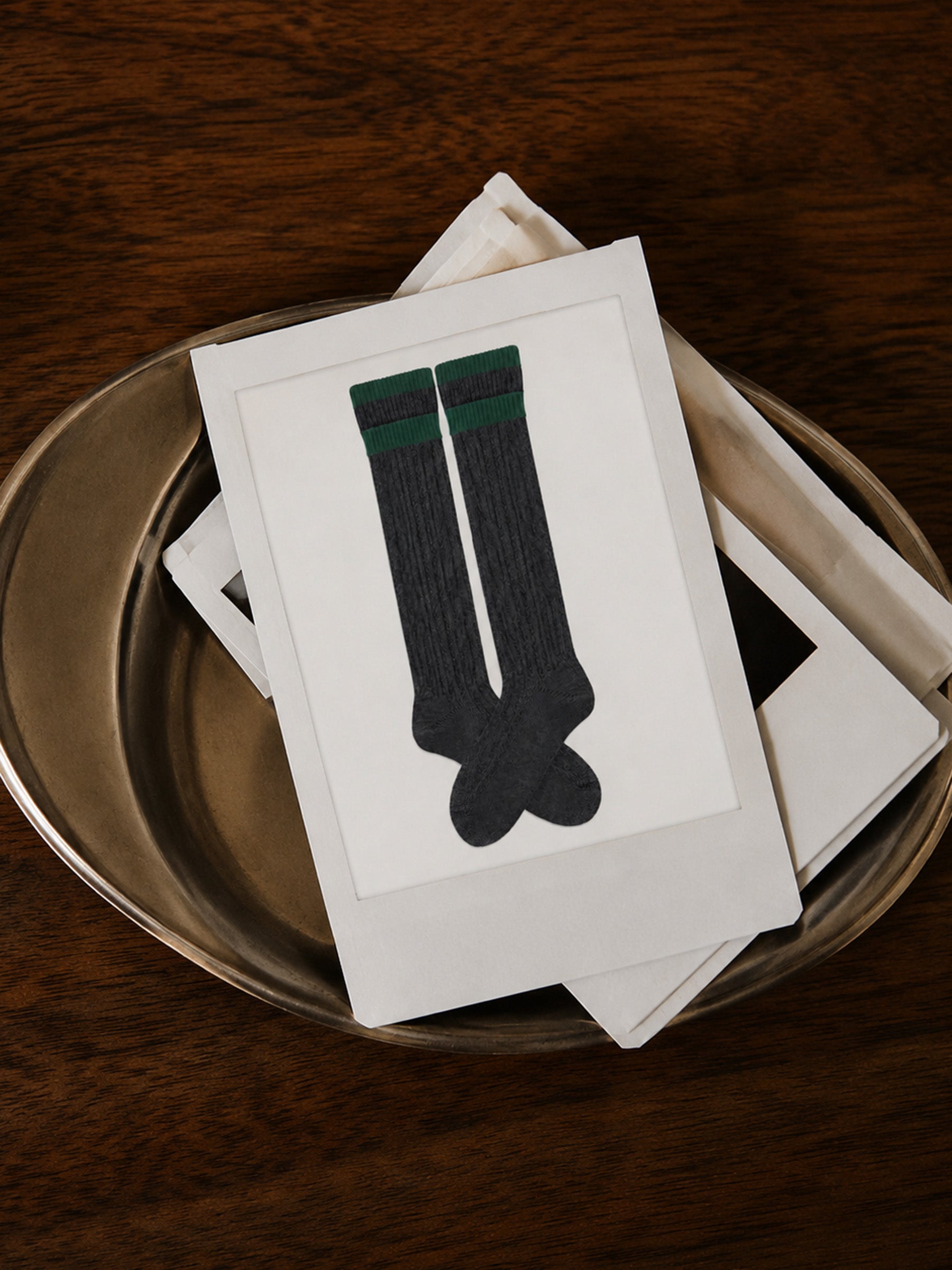 Trachtensocken mit Umschlag und Streifen - Anthrazit-Grün - Ausleger