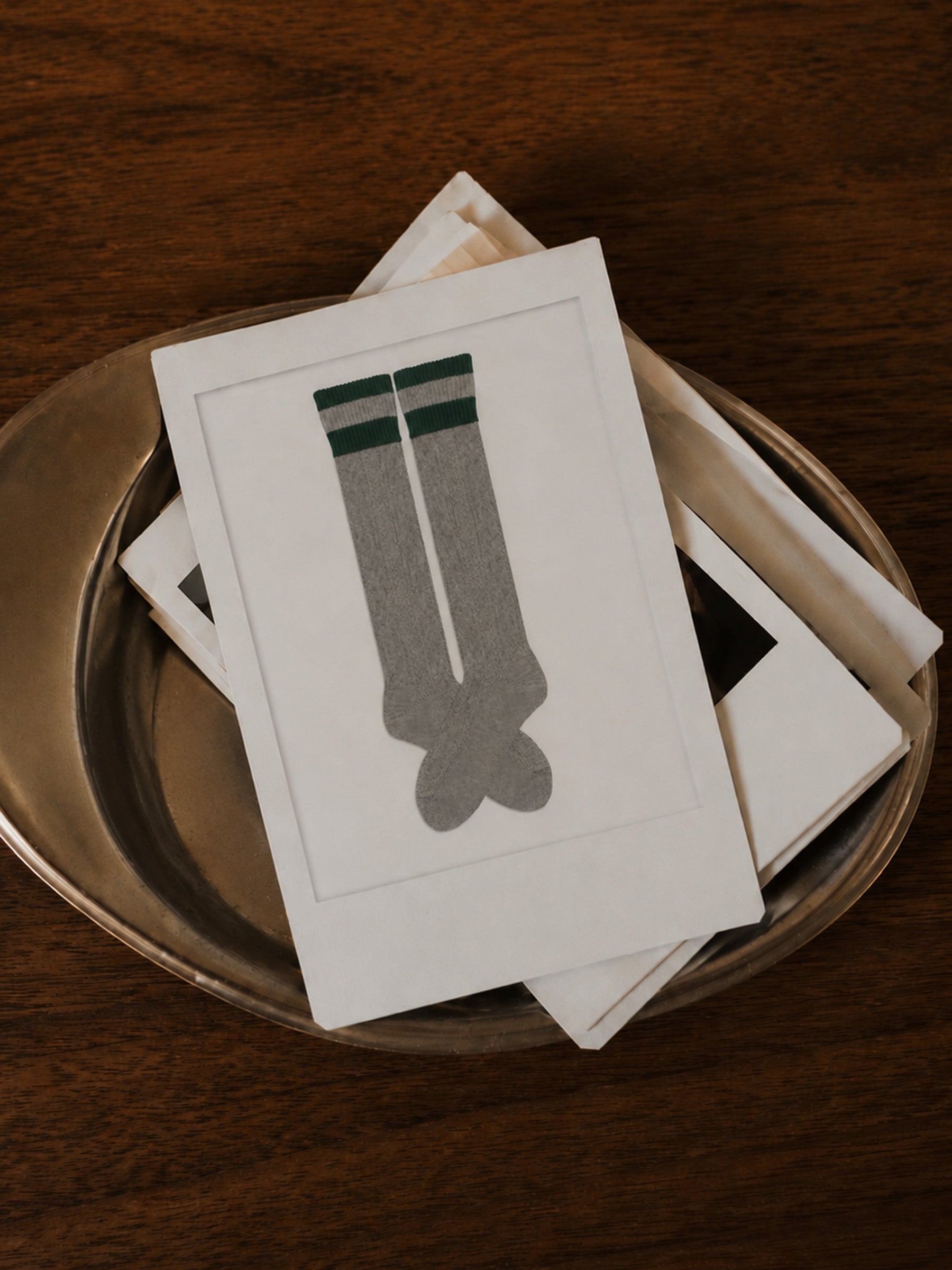 Trachtensocken mit Umschlag und Streifen - Hellgrau-Grün - Ausleger